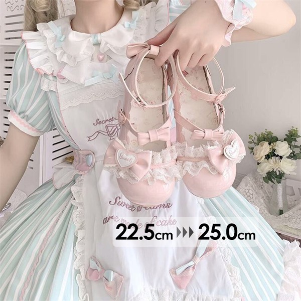 ロリータ靴 甘ロリータ ロリータパンプス リボン 森ガール 可愛い お姫様 お嬢様 レディースシューズ フリル 文化祭 イベント ロリータ ゴスロリ ライブ 小さいサイズ  ピンク 22.5-24.5cm