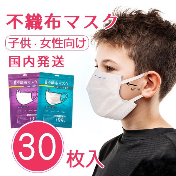 子供 女性 個包装 不織布マスク 平ゴム