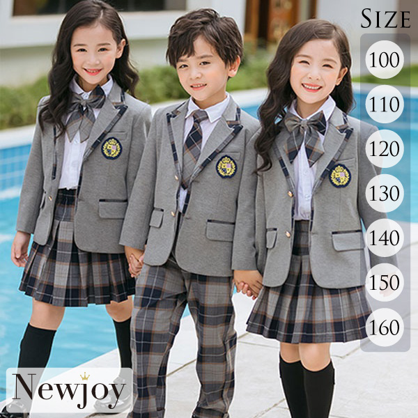 5点セット キッズ 制服 韓国風 グレー チェック スーツ 男の子/女の子
