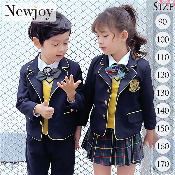 5点セット キッズ 制服 リボンタイ ネイビー/グリーン 男の子/女の子
