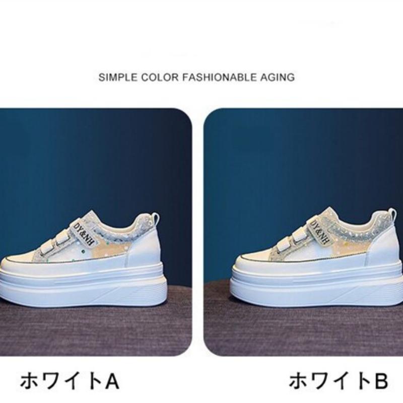 厚底ベルクロベルトスニーカー レディース 白 韓国風 スポーツ 春夏 歩きやすい カジュアルシューズ シンプルで痛くない