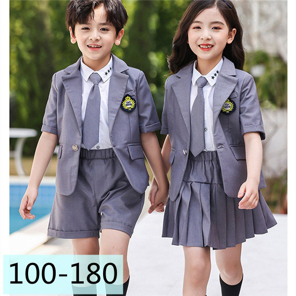 可愛い子供制服セット 幼稚園 小学生 女の子 男の子 スクール服 春 夏 上下セット スカート ジャケット 無地 半袖 キッズ スーツ フォーマル 子供スーツ ジュニア