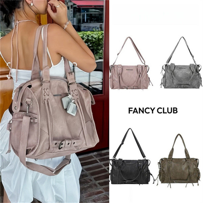 [NASTY FANCY CLUB ] Belted washed leather bag/ストラップ付 2way/3way ラージ バケットバッグ ショルダーバッグ 並行輸入品