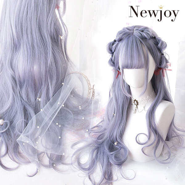 ゆるふわロング ブルーグレー ウィッグ ヘアネット付き 原宿風 ロリータ コスプレ