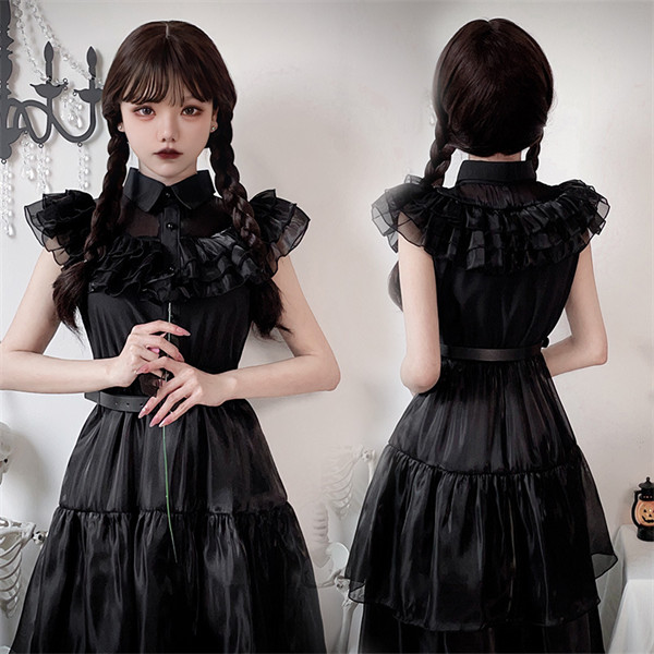 ゴシック風 ワンピース レディース コスプレ 黒 ハロウィン 吸血鬼 衣装 小悪魔 ダークウェディング 鬼新娘 ヴァンパイア ダークプリンセス 魔女 仮装 ホラー 仮装 ドレス ブラック コスチューム イベント パーティー 学園祭 舞台衣装 goth 小黒裙 Wednesday cosplay