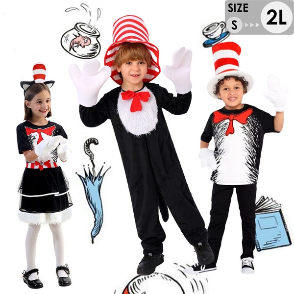 ハロウィン 子供 猫 コスプレ 衣装 キャットキャラクター風 コスチューム キッズ 仮装 男の子 女の子 演劇 舞台衣装 発表会 イベント 学芸会 ステージ パーティー グローブ付き 帽子付き S M L 2L